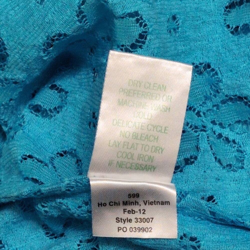 Lilly Pulitzer Poppy Lace Top Turquoise Floral Eyelet Short Sleeve Resort M - Picture 7 of 8